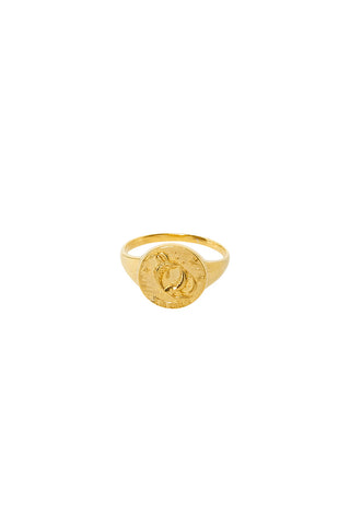 front-image-of-spell-s-pisces-stargazer-zodiac-ring-the-hand-crafted-ring-comes-in-22k-gold-vermeil-and-features-an-embossed-artwork-of-the-zodiac-sign